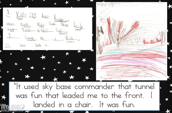 Writers Workshop Science Fiction. My kindergarten students are exploring science fiction in writers workshop. Here is a student sample from February! #writing #kindergartenwriting #writinginkindergarten #writersworkshop