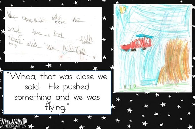 Writers Workshop Science Fiction. My kindergarten students are exploring science fiction in writers workshop. Here is a student sample from February! #writing #kindergartenwriting #writinginkindergarten #writersworkshop
