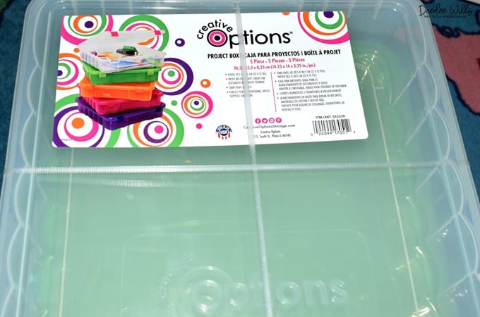 plastic bin to store centers supplies in