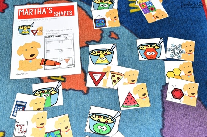 Martha Speaks math center activities shape sorting