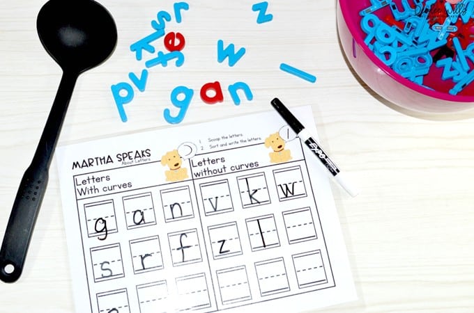 Martha Speaks literacy center activities letter attribute sort.