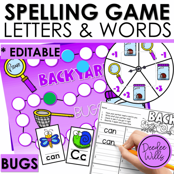 Editable Sight Word Game Spelling, Handwriting, and Letter Formation – Bugs