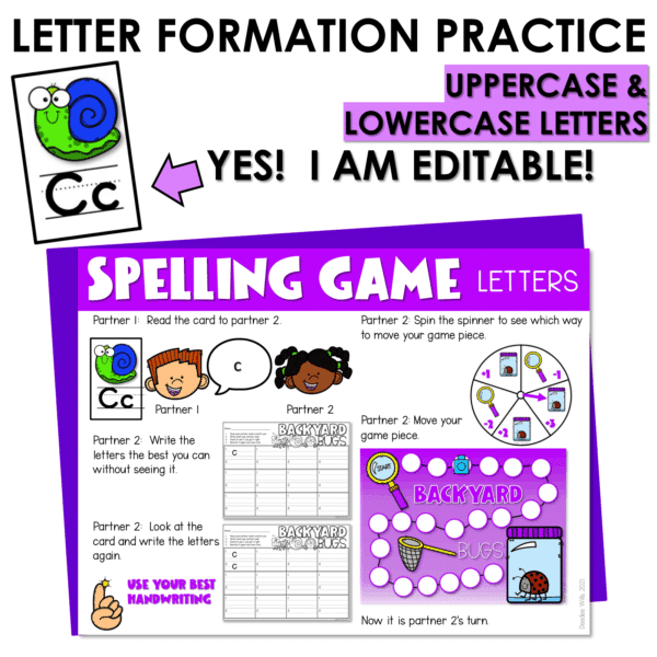 Editable Sight Word Game Spelling, Handwriting, and Letter Formation - Bugs - Image 2