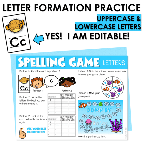 Editable Sight Word Game Spelling, Handwriting, and Letter Formation - Ocean - Image 2