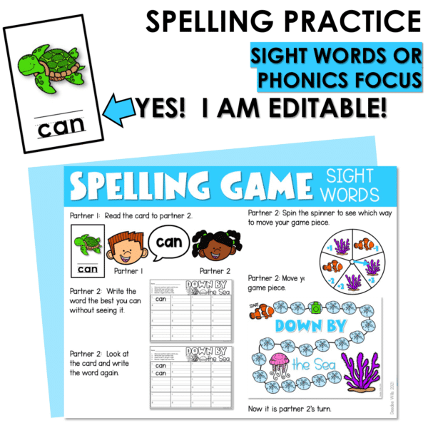 Editable Sight Word Game Spelling, Handwriting, and Letter Formation - Ocean - Image 3