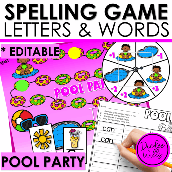 Editable Sight Word Game Spelling, Handwriting, and Letter Formation Pool Party