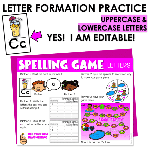 Editable Sight Word Game Spelling, Handwriting, and Letter Formation Pool Party - Image 2