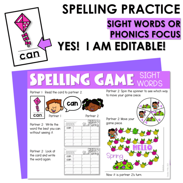 Editable Sight Word Game Spelling, Handwriting, and Letter Formation for Spring - Image 3