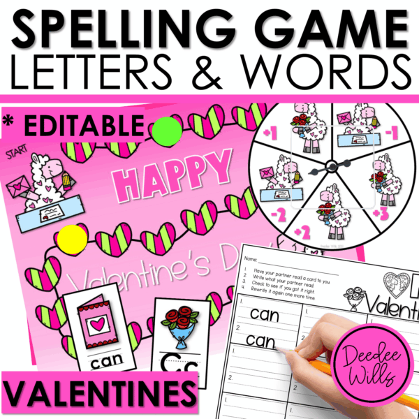 Editable Sight Word Game Spelling, Handwriting, and Letter Formation Valentines Day