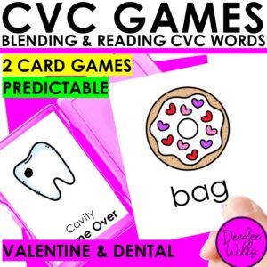 Valentines Day & Dental Health CVC Word Game Blending CVC Word Cards Practice
