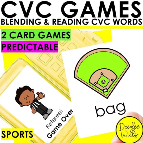 CVC Word Practice Games Blending CVC Word Cards Kindergarten Activities - Sports