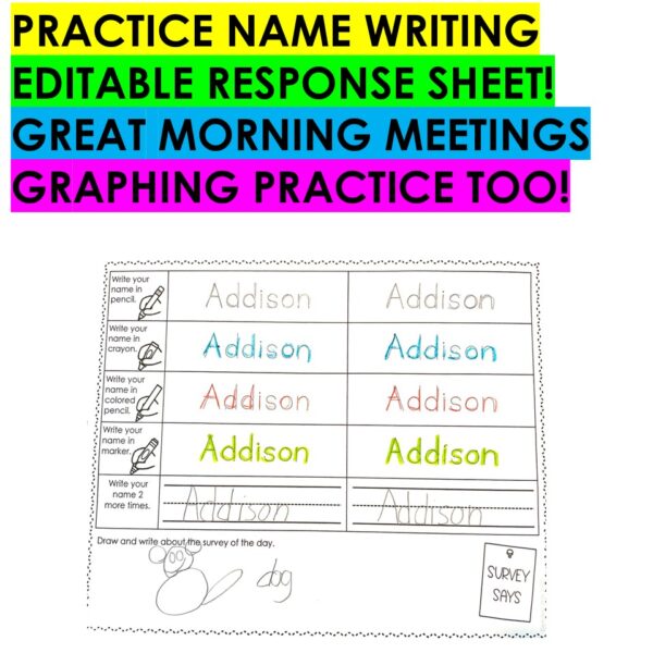 Survey Says! Name Writing Practice + Survey Graphing Fun!-Editable - Image 4