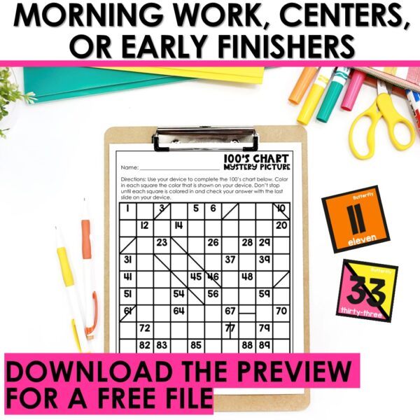 100s Chart Missing Numbers to 100 Spring Mystery Picture Fill in Missing Numbers - Image 3