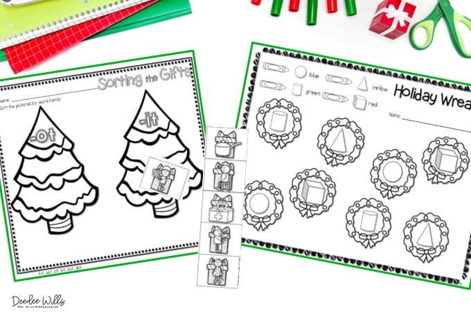 Kindergarten Christmas Activities with a free file! Ready or not! Christmas and December books, center activities for math and literacy plus a free 3D math game for your classroom!