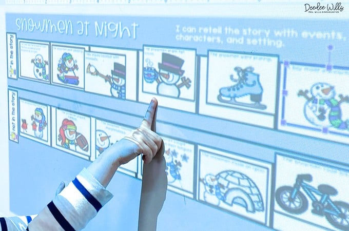 Students learning about the text details in snowmen at Night
