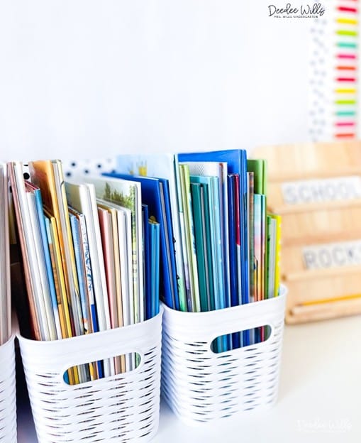 mentor texts in a classroom bin