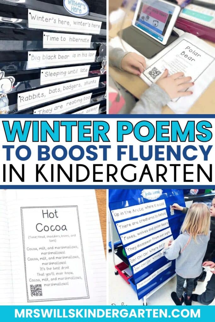 Easy Kindergarten Winter Poems that rhyme! These easy winter poetry lessons will engage your classroom in shared reading. This winter poems feature snowmen, arctic animals and fun winter activities. Poems help you focus on fluency while having fun!