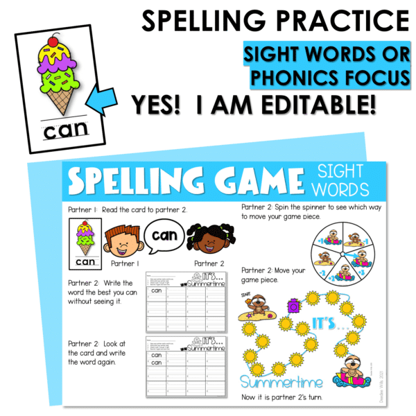 Editable Sight Word Game Spelling, Handwriting, and Letter Formation Summer - Image 3