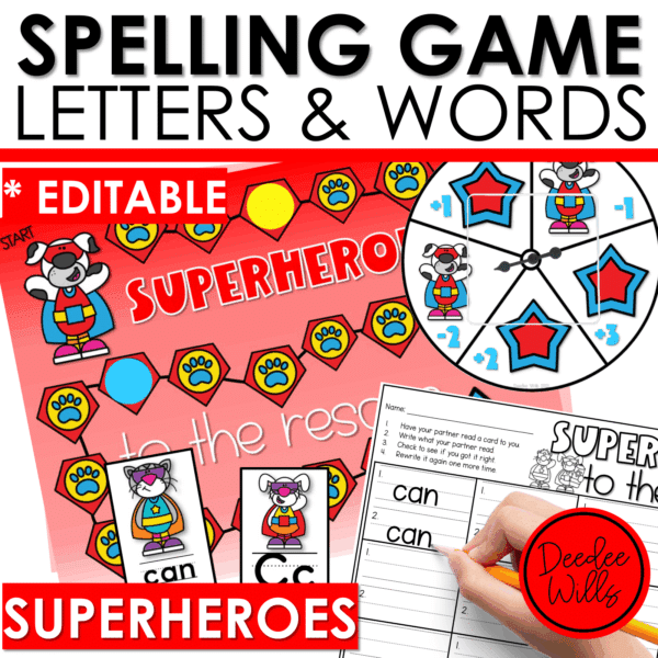 Editable Sight Word Game Spelling, Handwriting, and Letter Formation Superheroes