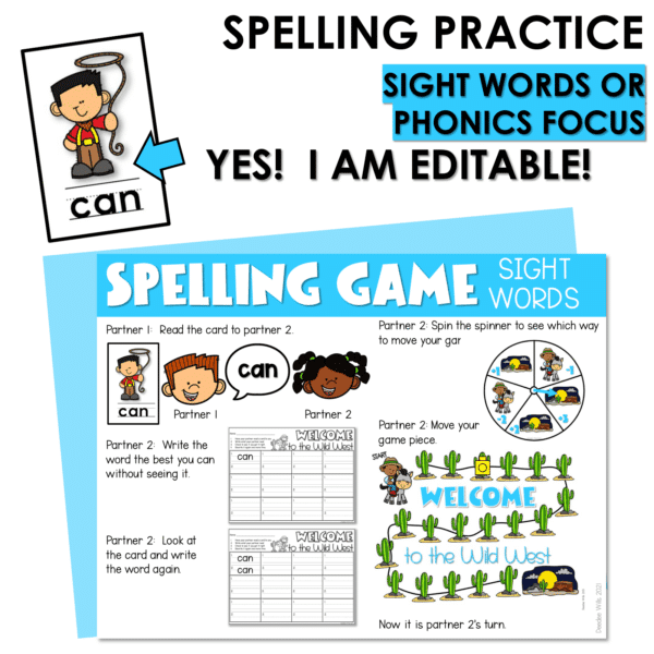 Editable Sight Word Game Spelling, Handwriting, and Letter Formation Wild West - Image 3