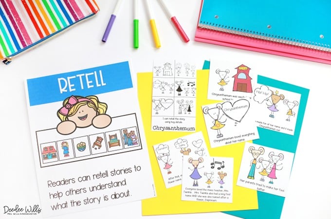 Chrysanthemum individual sequencing cards that students use to retell the story.