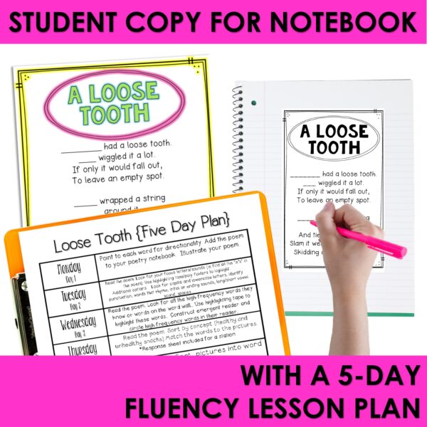 A Loose Tooth Dental Poem of the Week Kindergarten w Activities & Fluency Lesson - Image 3
