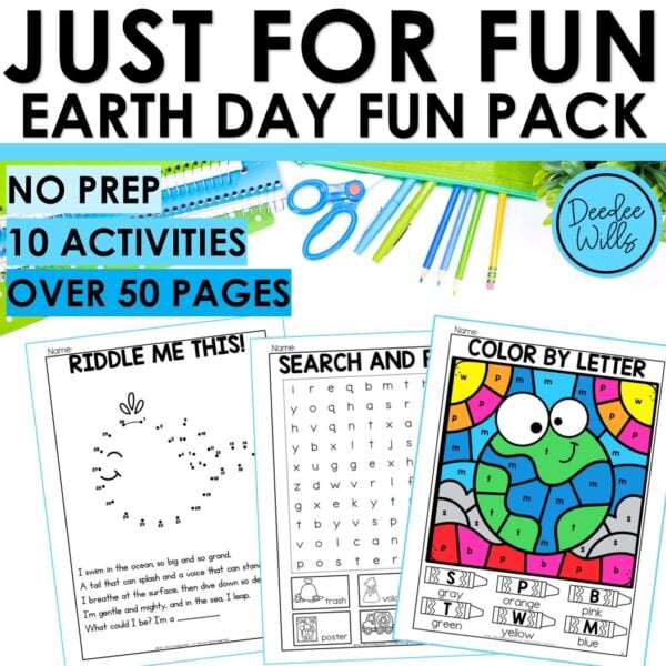 Earth Day Fun Packet Dot to Dot Mazes Tracing Word Search Color by Number Pages