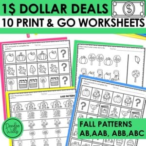 Fall Patterns Worksheets No Prep Activities AB, AAB, ABB, & ABC Pattern Making
