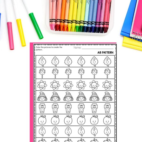 Fall Patterns Worksheets No Prep Activities AB, AAB, ABB, & ABC Pattern Making - Image 4