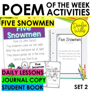 Five Snowmen Poem of the Week Kindergarten w Activities & Fluency Lesson