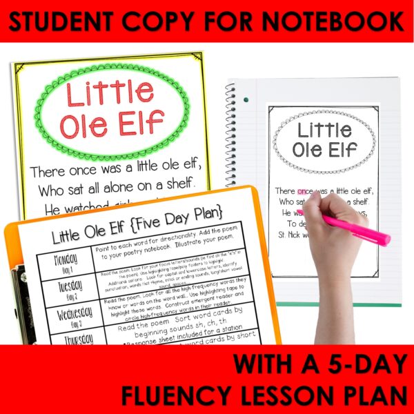 Elf Poem of the Week Kindergarten Activities & Fluency Lesson Christmas Poetry - Image 3