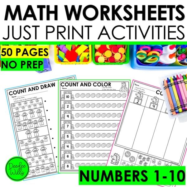 Counting Numbers to 10 Math Worksheets Kindergarten No Prep Activities Practice