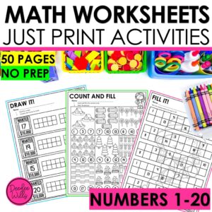 Counting Numbers to 20 Math Worksheets Kindergarten No Prep Activities Practice