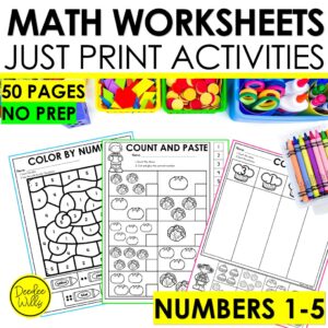 Counting Numbers to 5 Math Worksheets Kindergarten No Prep Activities & Practice