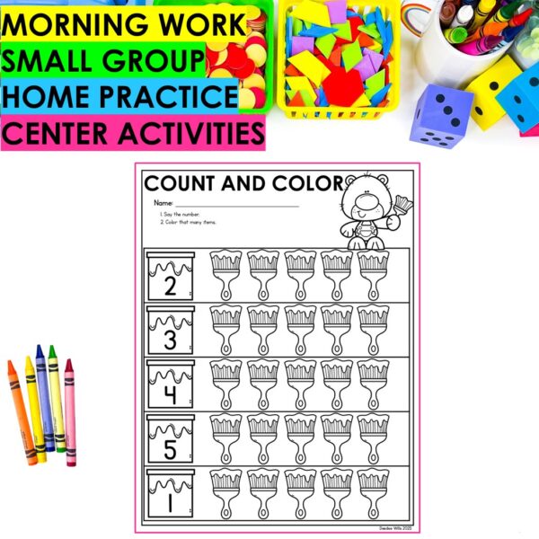 Counting Numbers to 5 Math Worksheets Kindergarten No Prep Activities & Practice - Image 4