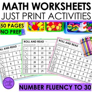 Numbers to 30 Fluency Kindergarten Math Practice Worksheets No Prep Activities
