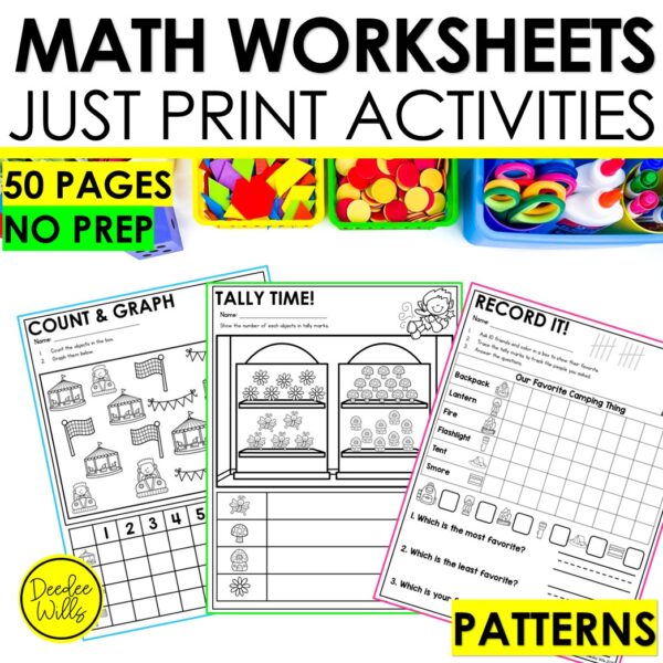 Making Patterns Math Worksheets Kindergarten No Prep Activities Practice