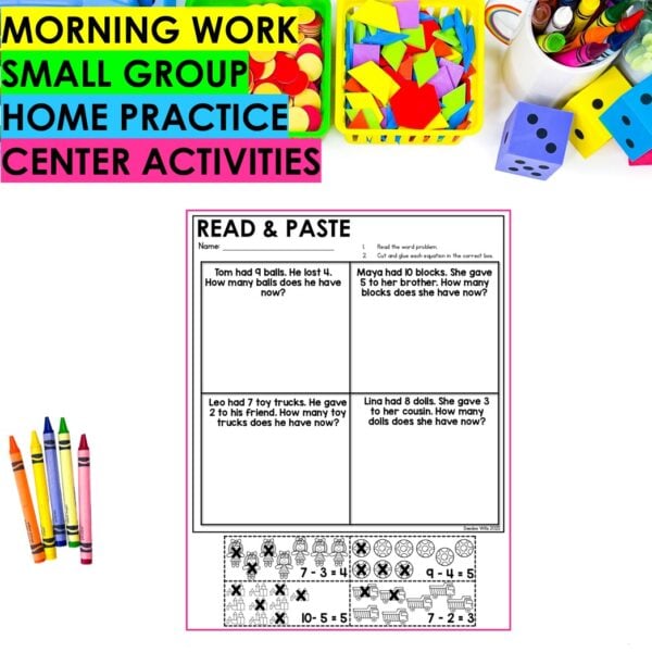 Subtraction within 10 Math Worksheets Kindergarten No Prep Activities Practice - Image 4
