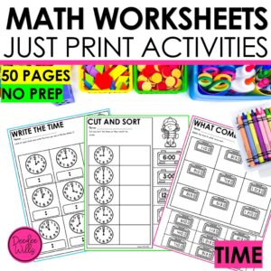 Telling Time Math Worksheets Kindergarten No Prep Activities Practice