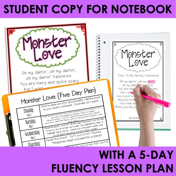 Monster Love Valentine Poem of the Week Kindergarten Activities & Fluency Lesson - Image 3