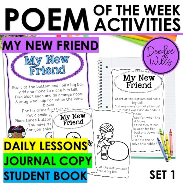 Building a Snowman Poem of the Week Kindergarten w Activities & Fluency Lesson