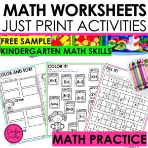 35 FREE Kindergarten Math Worksheets & Game Sample No Prep Activities Practice