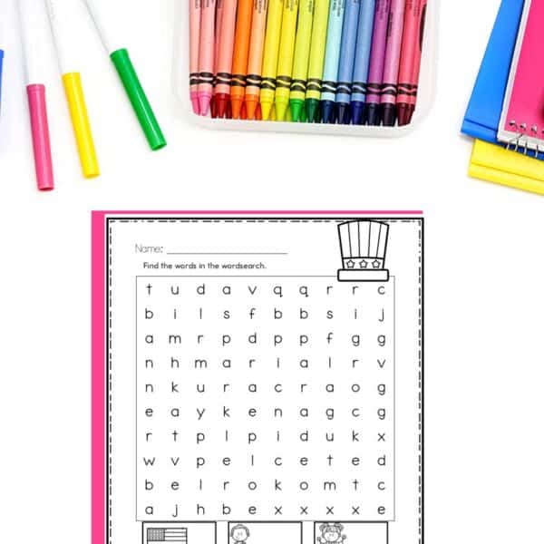 4th of July Math Worksheet Activities with Hat, Word Search, & Coloring Sheets - Image 3