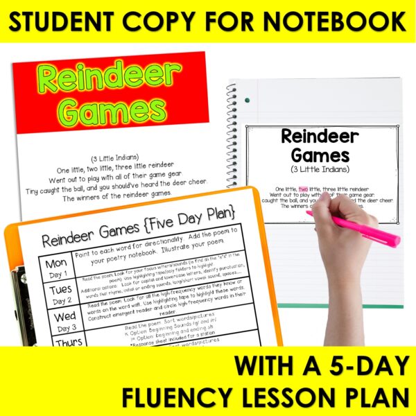 Reindeer Games Poem of the Week Kindergarten w Activities & Fluency Lesson - Image 3
