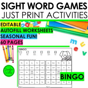 Sight Word Bingo Seasonal Editable Game Set – 60 Printable Bingo Activities