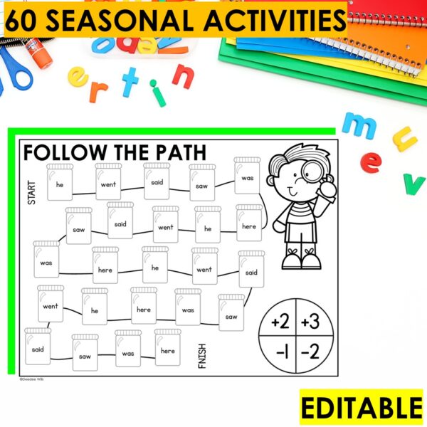 Editable Sight Word Game Follow the Path Worksheets High Frequency Word Practice - Image 4