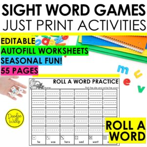 Editable Roll a Word Sight Word Writing Practice Dice Game Kindergarten & 1st Grade