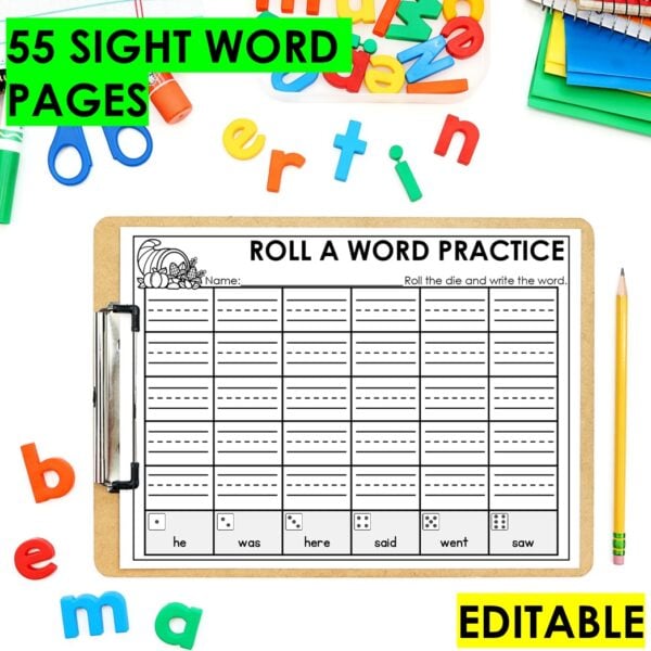 Editable Roll a Word Sight Word Writing Practice Dice Game Kindergarten & 1st Grade - Image 2