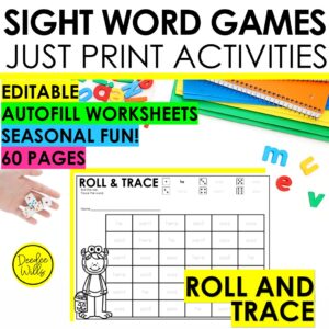 Roll & Trace Sight Words 60 Seasonal Editable Games for Kinders & 1st Grade