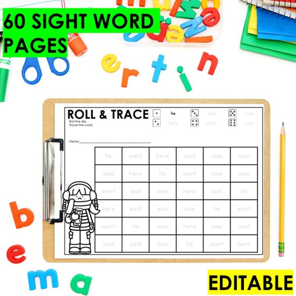 Roll & Trace Sight Words 60 Seasonal Editable Games for Kinders & 1st Grade - Image 2